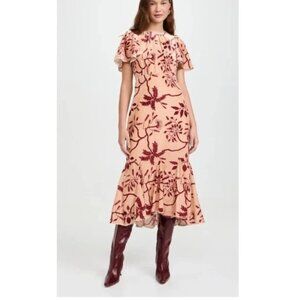 NWT $595 RHODE ARABELLA MIDI DRESS IN CREAM ENCHANTED VINE PRINT